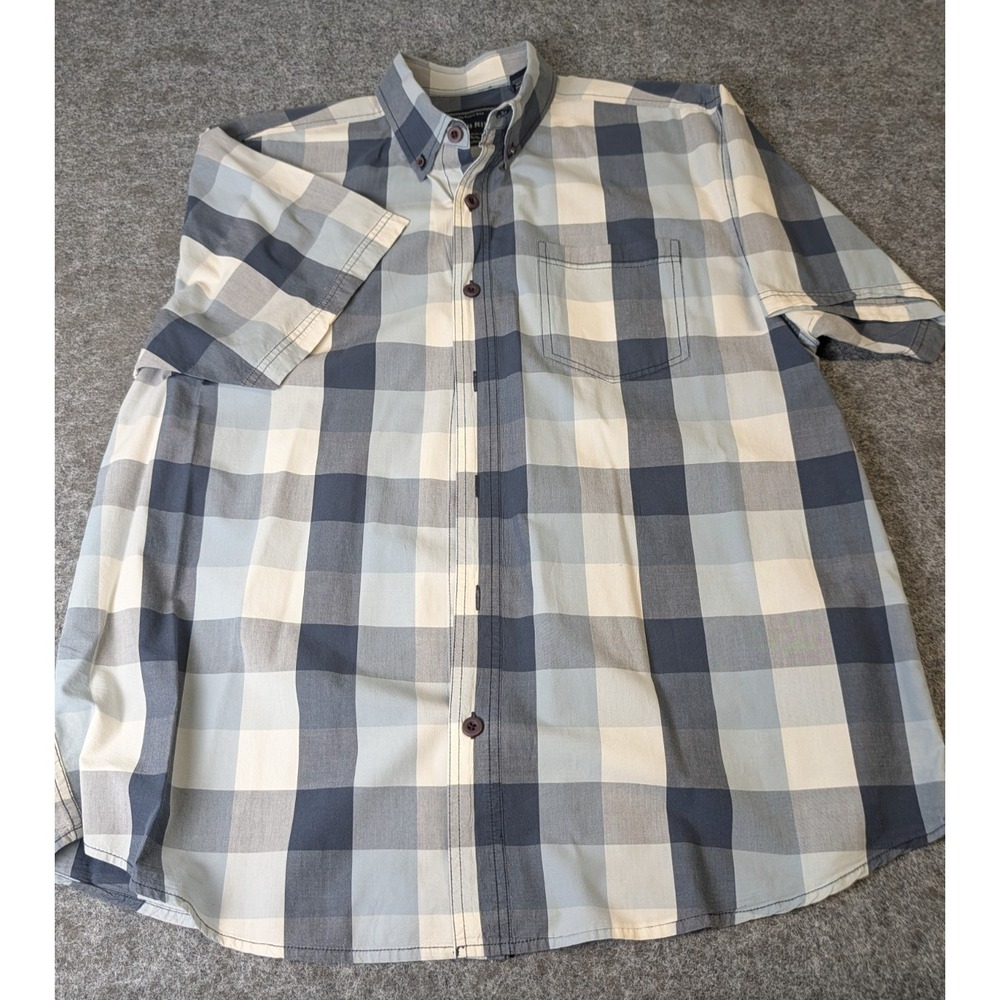 North River Shirt Men Xl Gray/Blue Check Short Sleeve Button Down Cotton